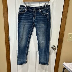 Miss Me Easy Crop Jeans Mid Rise Bling Pocket  Denim Inseam 26